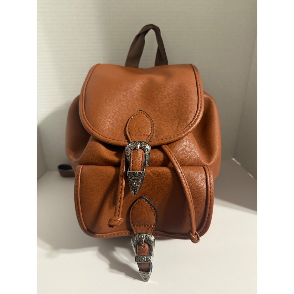 Mini‎ Backpack Convertible Shoulder Bag Fashion Buckle Detail Brown